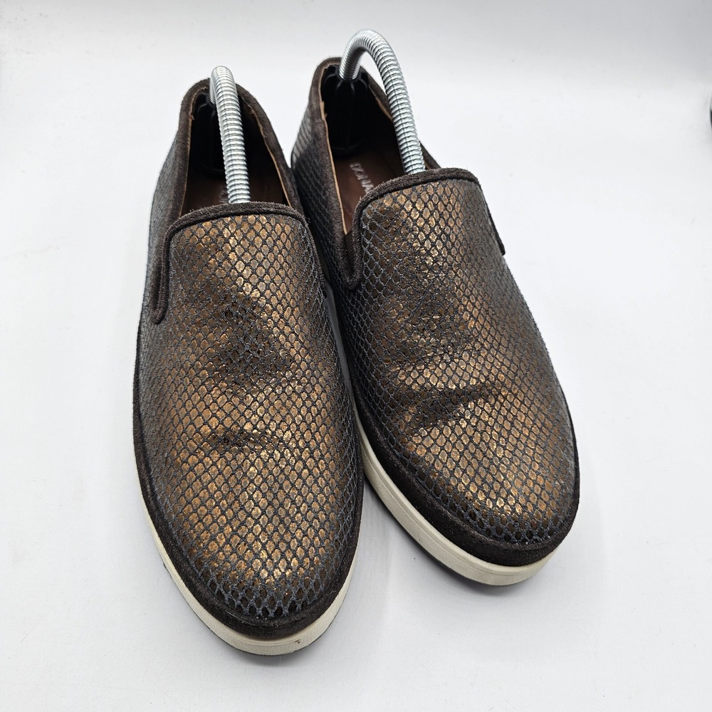 Donald J. Pliner Mickey Shoes Womens 6.5 Brown Bronze‎ Leather Snake Slip On